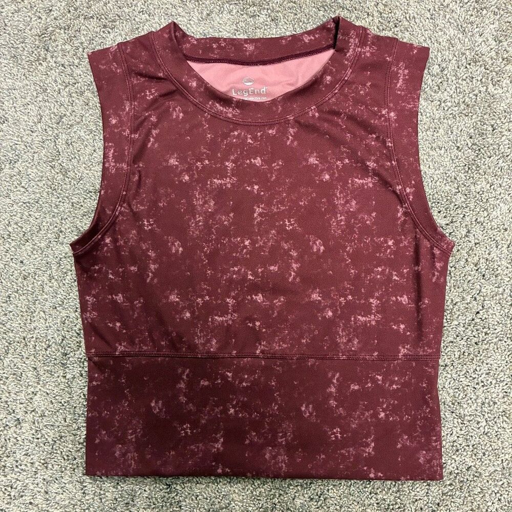 LegEnd Active Womens M Burgundy Tie Dye Sleeveless Athletic Crop Tank Top